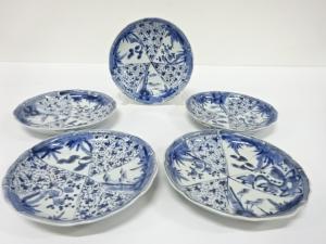 古伊万里　染付　花唐草　七寸皿　5客